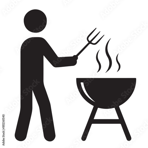 Minimal BBQ Icon – Vector Person Grilling on a Barbecue Grill vector Silhouette