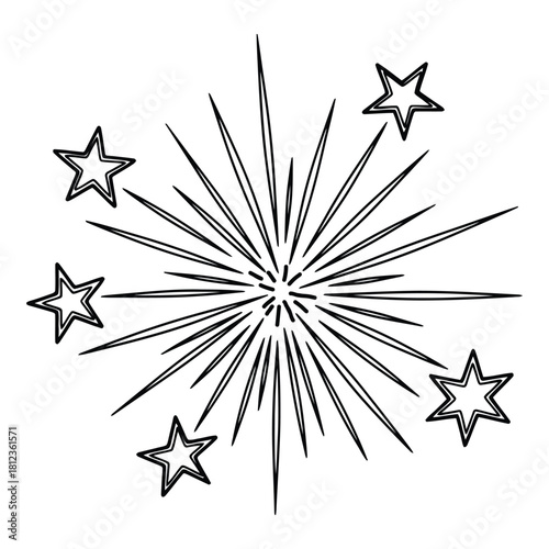 Hand drawn starburst and stars illustration black and white EPS file