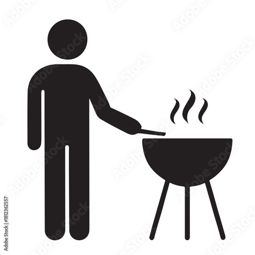 Minimal BBQ Icon – Vector Person Grilling on a Barbecue Grill vector Silhouette