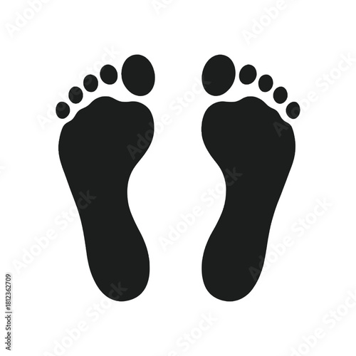 Simple black silhouettes depicting human footprints on a plain white background