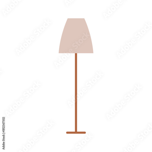 Floor lamp with shade. Modern minimalist style lampshade for interior decoration. Home indoor light decor, standing illumination. Tall luminaire. Flat vector illustration isolated on white background.