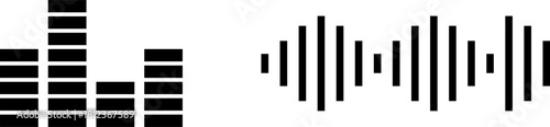 Black and white graphic equalizer and sound wave icons