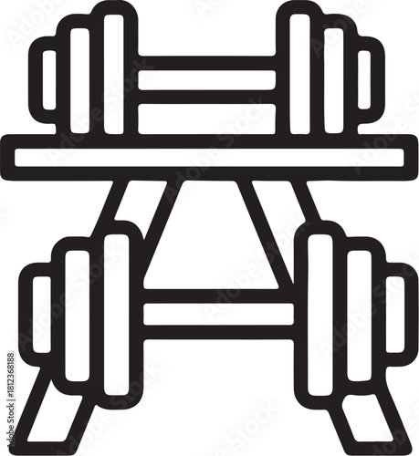 Black and White Icon of Dumbbells on a Rack for Weightlifting and Fitness Keywords: dumbbell, weights, fitness, gym, exercise, workout, strength training, also transparent background