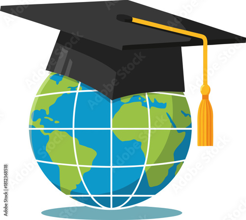A globe in an academic hat. The image symbolizes global education, continuous learning ("eternal student") and the international scale of the "race for retraining".