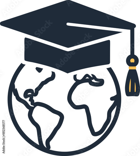 A globe in an academic hat. The image symbolizes global education, continuous learning ("eternal student") and the international scale of the "race for retraining".