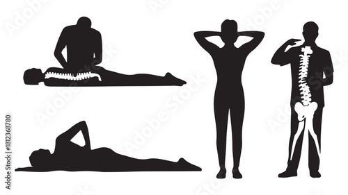 Chiropractic treatment vector illustration silhouette of a person getting spinal alignment isolated on white background