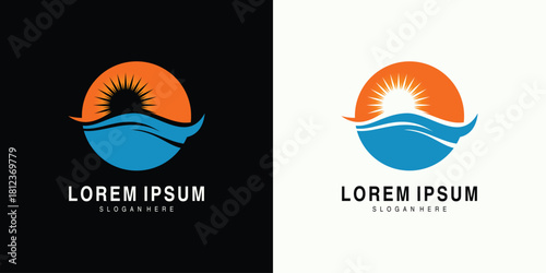 Abstract sun and water wave logo design template