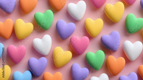 Groovy Retro Repeat, valentine: Colorful heart evokes pure joy, repeating pattern on soft pink creates loving and festive vibes