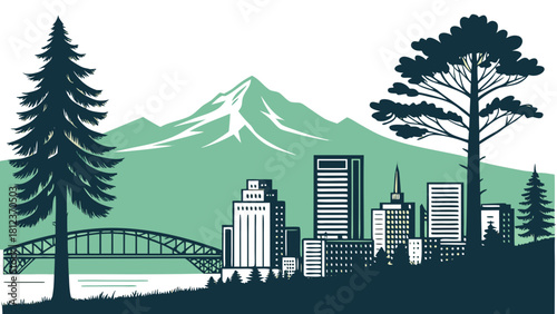 Portland Oregon Mount Hood pine silhouette modern