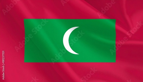 Maldives flag with red field, green rectangle, and white crescent moon facing right, symbolizing Islam and peace. Free Download Maldives flag with red field, green rectangle, and white crescent moon facing right, symbolizing Islam and peace. - GFXLoad