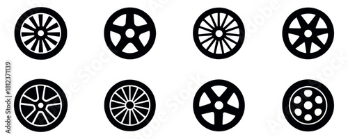 Car wheel icon set. Car rims icon. Auto tire collection. Car tyre set. Vector Illustration. EPS 10