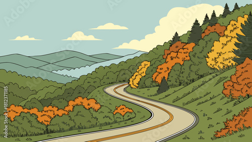 Asheville Blue Ridge Parkway scenic winding road vector