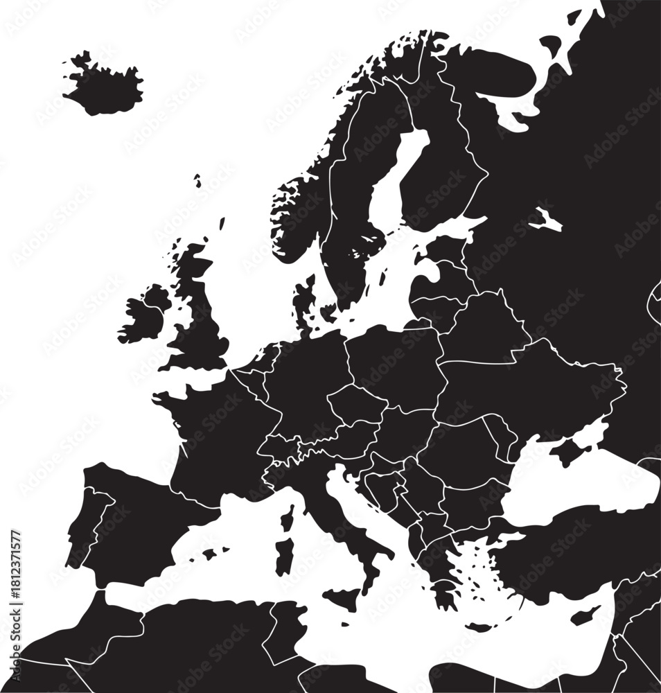 Obraz premium Detailed map of europe with country borders on transparent background
