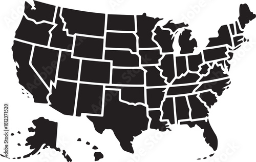 Map of united states of america with states border lines