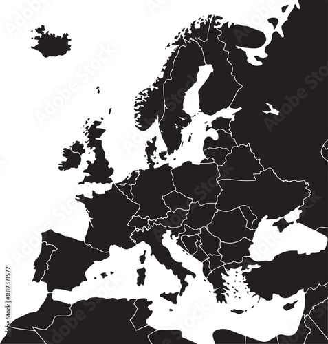 Detailed map of europe with country borders on transparent background