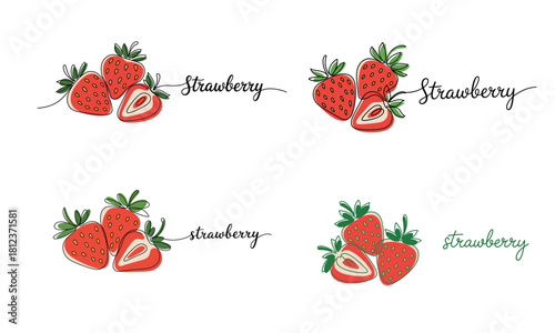 Strawberry fruit illustration with fresh berries and slices