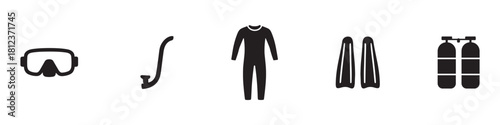 Diving Gear Icon. Scuba Diving Gear Icons. Equipment and underwater symbols. Vector Illustration.