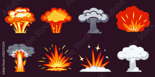 Collection of cartoon style explosion and smoke effects