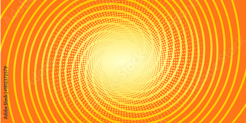 Vibrant Orange Yellow Halftone Spiral Tunnel Background in Comic Pop Art Style