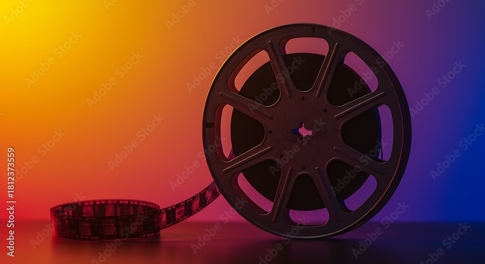 Obraz premium Film reel in dramatic lighting creating cinematic atmosphere and nostalgia