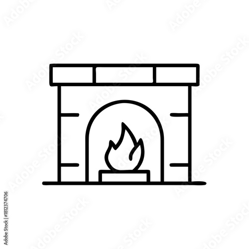 Simple fireplace with fire in minimalist line art style  