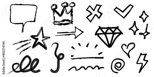 graffiti font vector, graffiti font and numbers, graffiti font vector illustration, set of hand drawn arrows