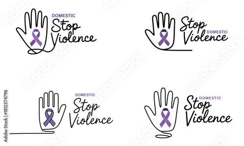 Stop domestic violence awareness  with hand symbol and purple ribbon
