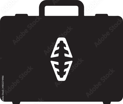 Black silhouette of a briefcase with a white emblem on a white background luggage travel also transparent background