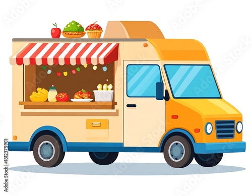 Vibrant food truck illustration offering diverse culinary treats on the go