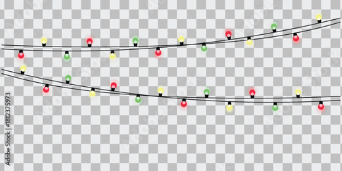 Colorful christmas lights string decoration isolated on transparent background