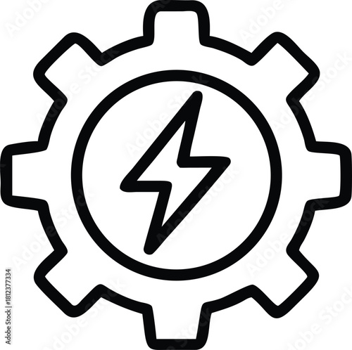 A gear symbol, which commonly signifies settings, mechanics, or engineering, with a lightning bolt,