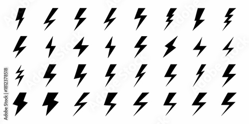 Collection of black lightning bolt icons on white background