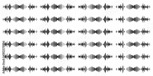 Collection of diverse black and white sound waveforms