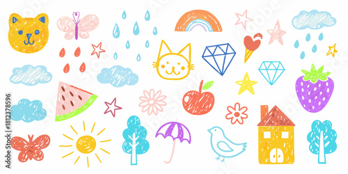 Whimsical hand drawn elements collection for children