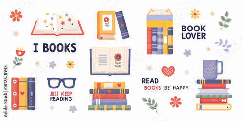 Cozy reading corner with books flowers and glasses