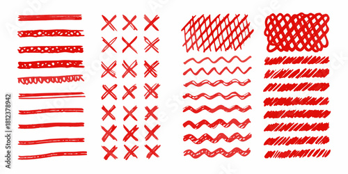 Collection of hand drawn red marker strokes and marks