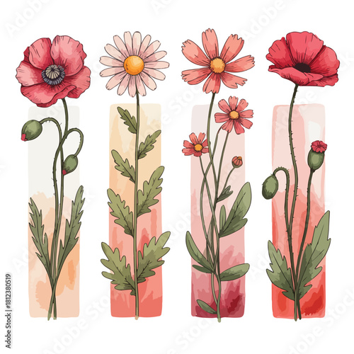 Red poppies in a floral vase illustration design for a summer pattern bouquet