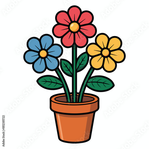 Colorful spring flowers in a pink flowerpot for nature gardening