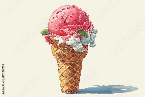 Classic Waffle Cone Holding Strawberry Ice Cream High Resolution Picture
