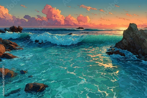 Colorful Ocean Tide Washing Over Warm Sand High Resolution Picture