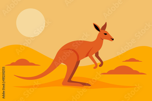 Red Kangaroo Hopping in the Desert vector illustration