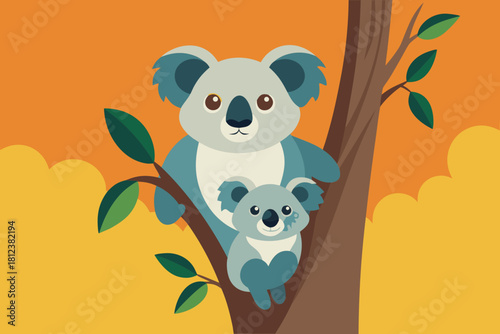 Pair of Koalas Sitting on Eucalyptus Branches vector illustration