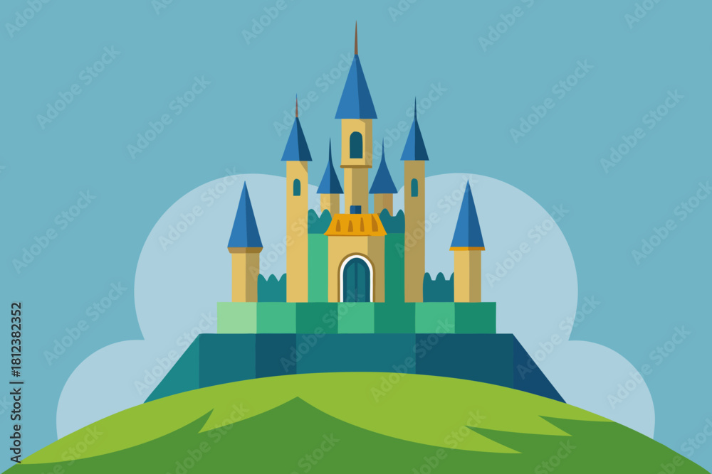 Naklejka premium Magical Castle Standing on a Hill vector illustration