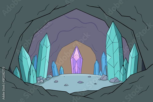 Enchanted Cavern with Shining Gems vector illustration