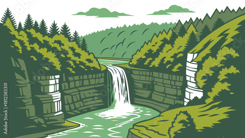 Finger Lakes waterfalls gorge scenic flat design