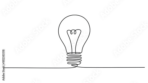 minimalist continuous line drawing of light bulb, creative idea and innovation concept, modern vector illustration for design use