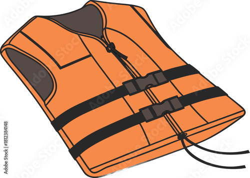 orange life vest with black straps clip art preview