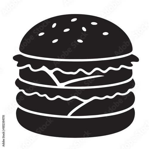 Silhouette vector of a delicious double cheeseburger with buns, patties, cheese, and lettuce