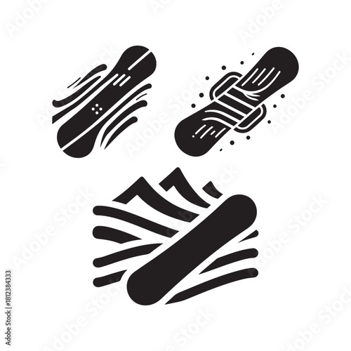 snowboard vector silhouette clip art logo design illustration. abstract snowboard icon set collection