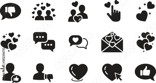 Black and white heart icons representing love and connection online